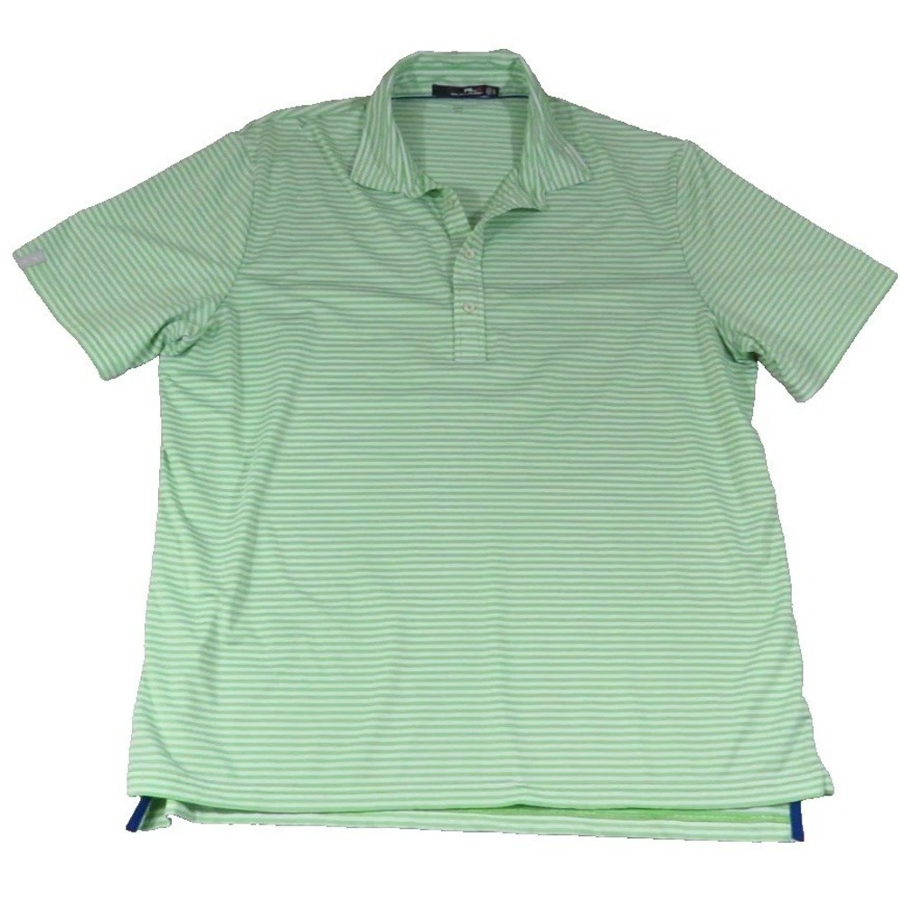 RLX Ralph Lauren Golf Polo Shirt Mens XL Green White Striped Performance Wicking